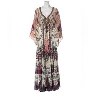Camilla 
•.  Silk Tent Dress
•   Purple
•   Printed
•   Long Sleeve with V-Neck